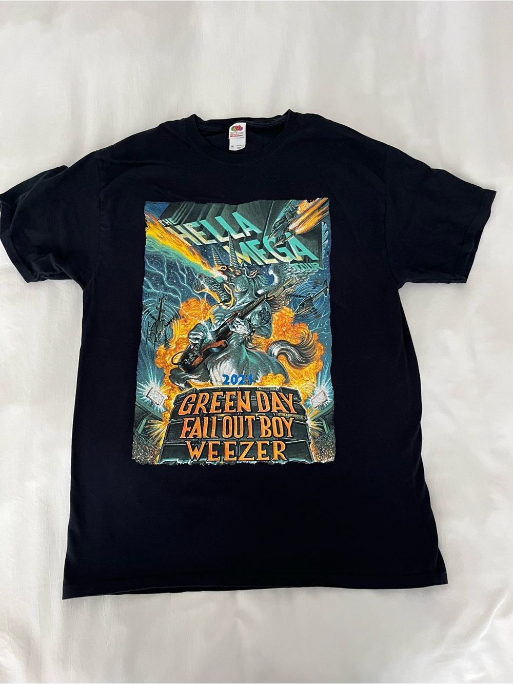 Fruit of the Loom Black Graphic Tee with Blue and Orange Tour Print